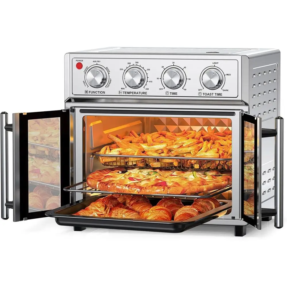 

PlumChe 27.5 Quart Extra Large 6 Slices Air ryer Convection Toaster Oven, rench Door, 1700W, Multiunction Oven or Air ryer, Toas
