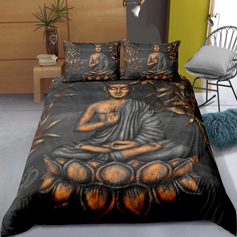 Housse de couette en Polyester avec symboles indiens, ensemble de literie King/Queen, motif bouddha, Design coloré, style Boho