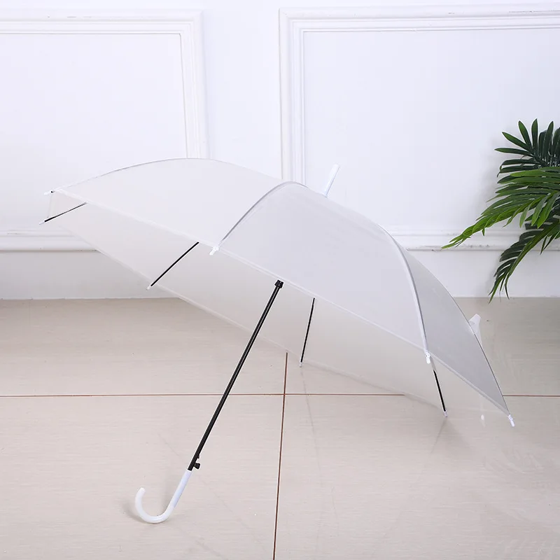 Creative small fresh long handle transparent umbrella Color straight transparent umbrella