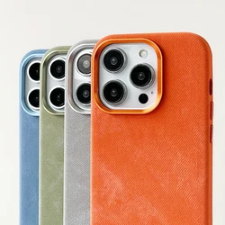 Luxury Flannel Wireless Charging  for MagSafe Phone Case For iPhone 17 16pro max 16 15 Pro 13 14 12 Alloy Lens Fabric Hard Cover