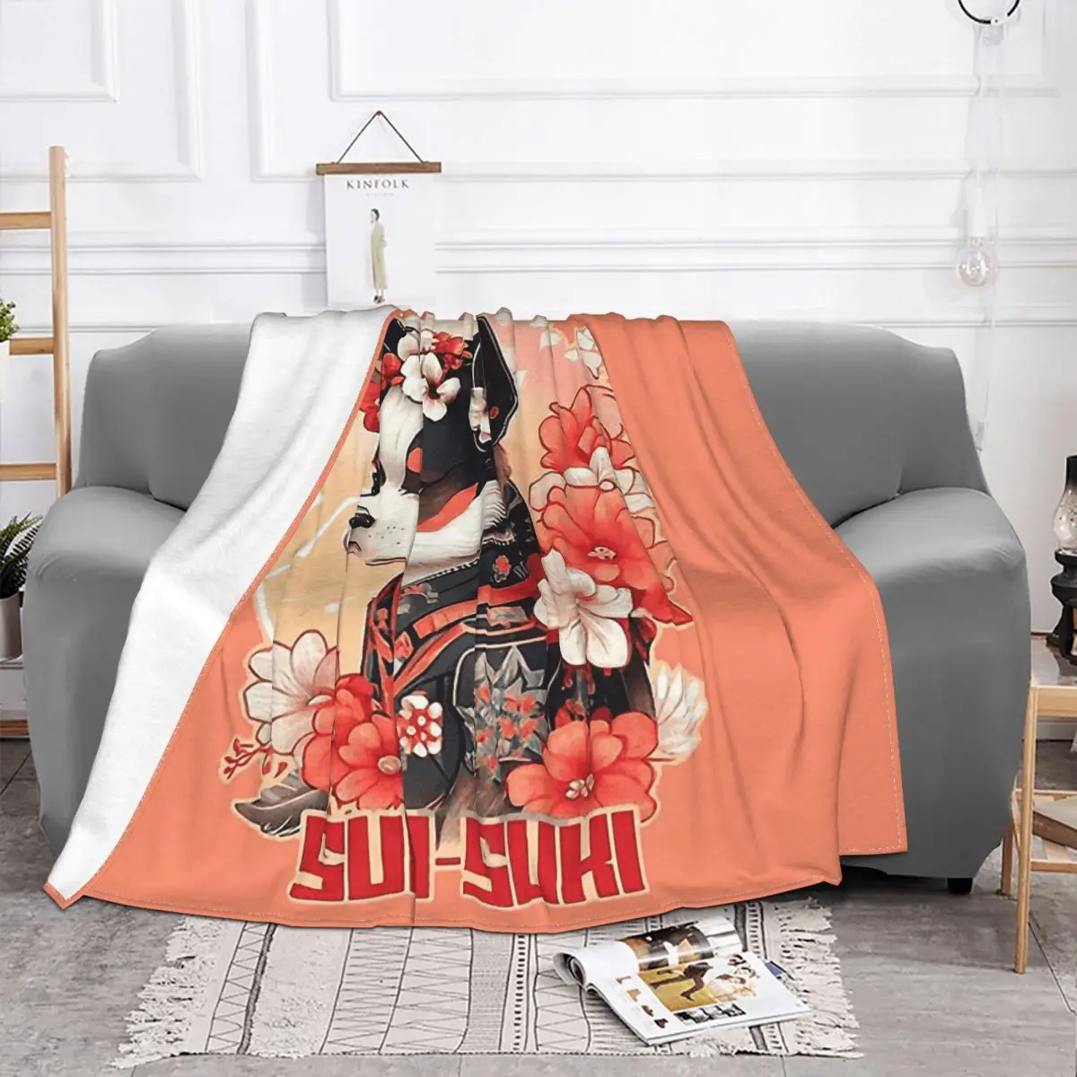 Suki Suki The Geisha Dog Blanket Japanese Art Performers Fleece Velvet Super Warm Throw Blankets For bed Plush Thin Quilt