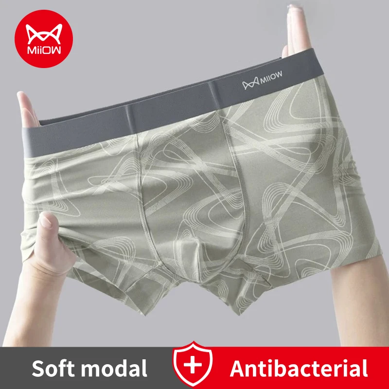 

MiiOW, 3 шт., мягкие модальные мужские трусы, нижнее белье, антибактериальные хлопковые мужские трусы с промежностью, дышащие полосатые мужские трусы-боксеры L-4XL