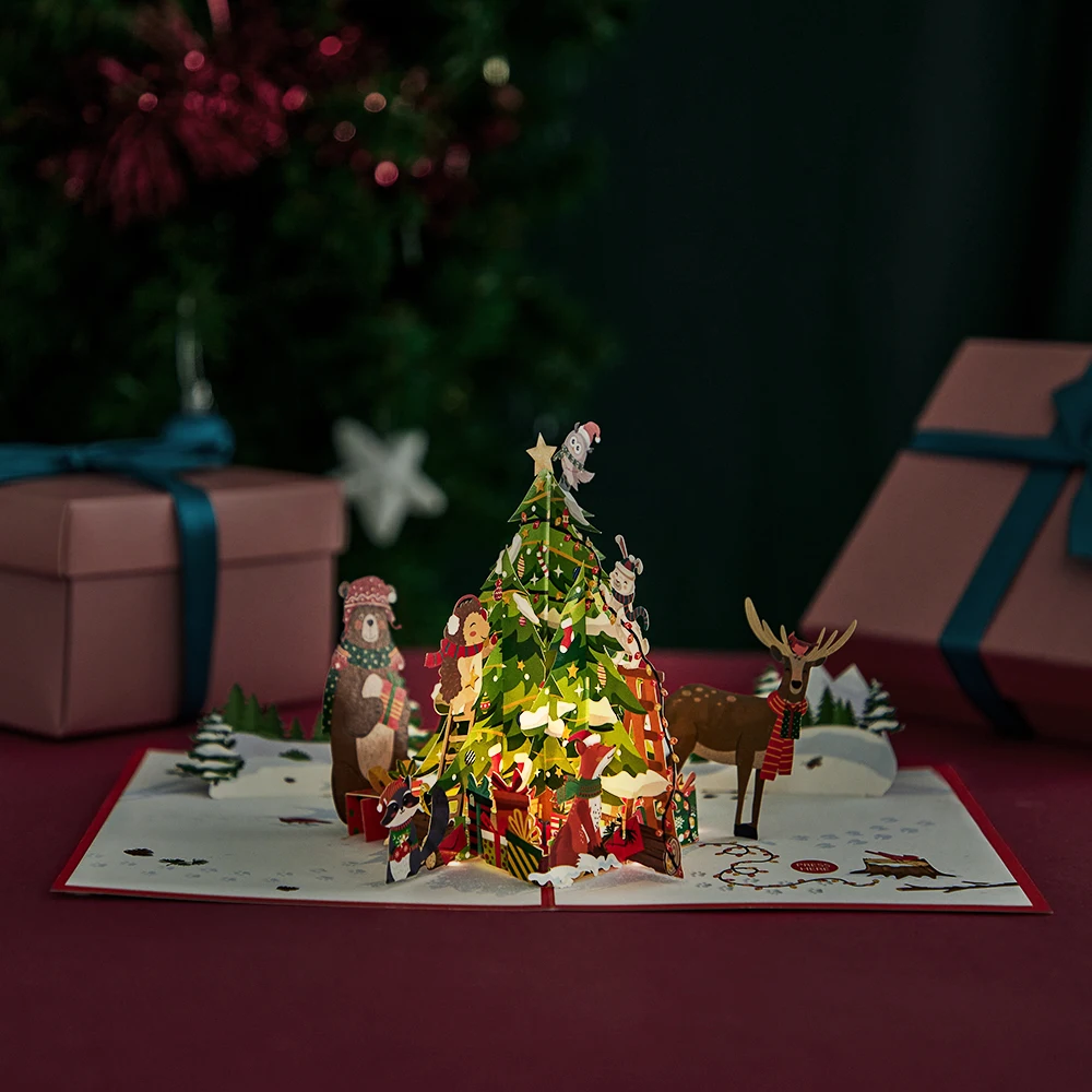 Weihnachts-3D-Pop-up-Karte, festliche Schneemann-Grußkarte, perfekt für Weihnachtsfeiern, Heimdekoration, Urlaubsgeschenke – mit Licht