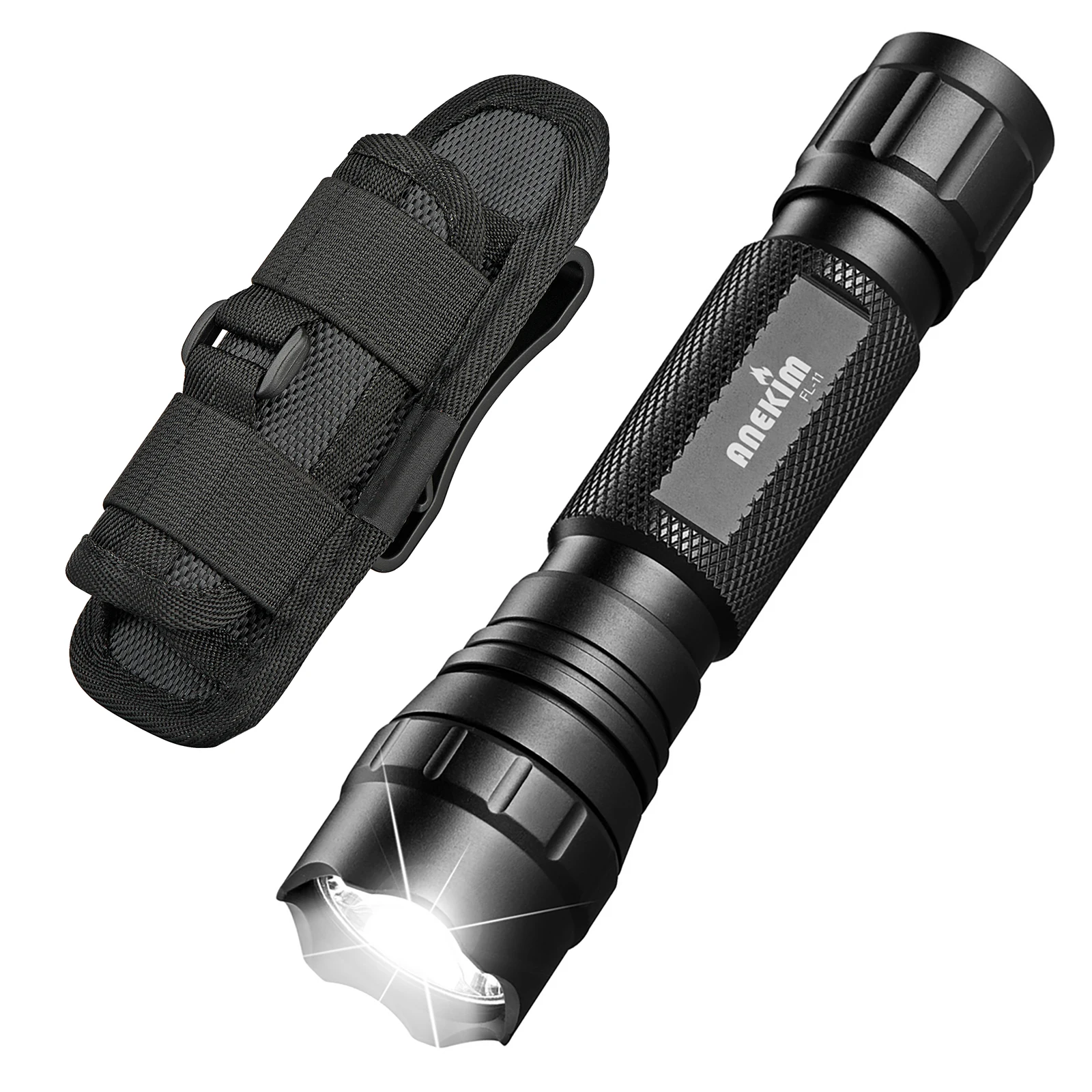 ANEKIM FL11 LED Tactical Flashlight with Holster, Single Module Hand Long Range Torch for Emergency Lighting Law Enforcement