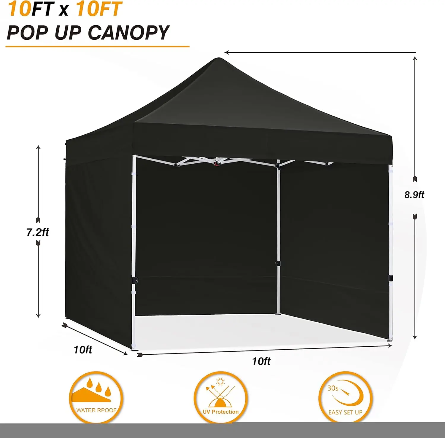 Canopy Tent 10x10 Pop Up Outdoor Heavy Duty Commercial Sun Shelter with 4 Removable Sidewalls