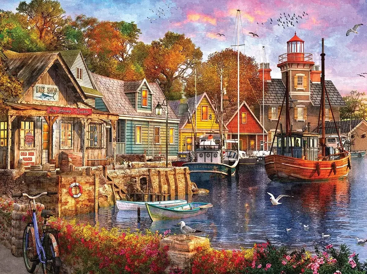 

﻿ 1314/520/300 Pieces Wooden Puzzle for Sunset Harbour Jigsaw Puzzles for Challenging Family Activity Games Party Birthday Gift
