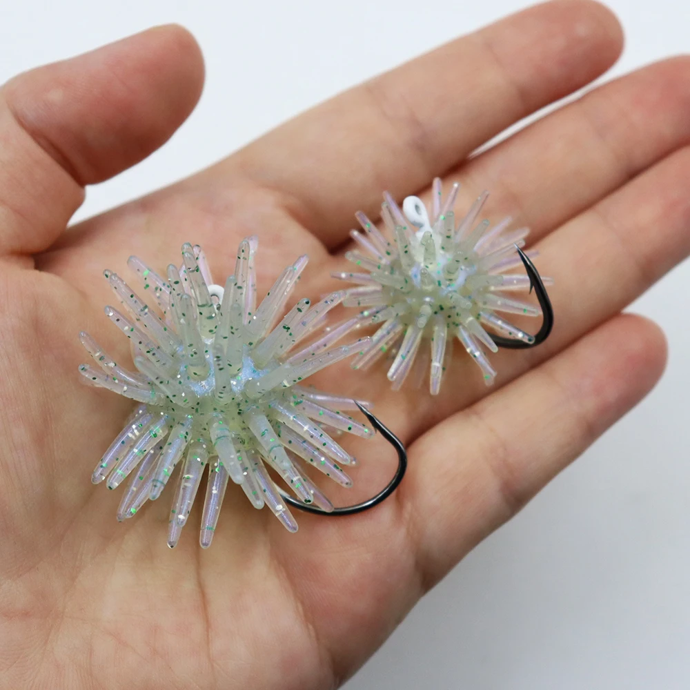 ZYZHE 5/8 Stück Simulierte Seeigel-Weichköder Größe 1,5/2 Zoll 5 Farben Angelköder mit Scharfen JIG-Haken Salzwasser-Angelköder – Detail 6