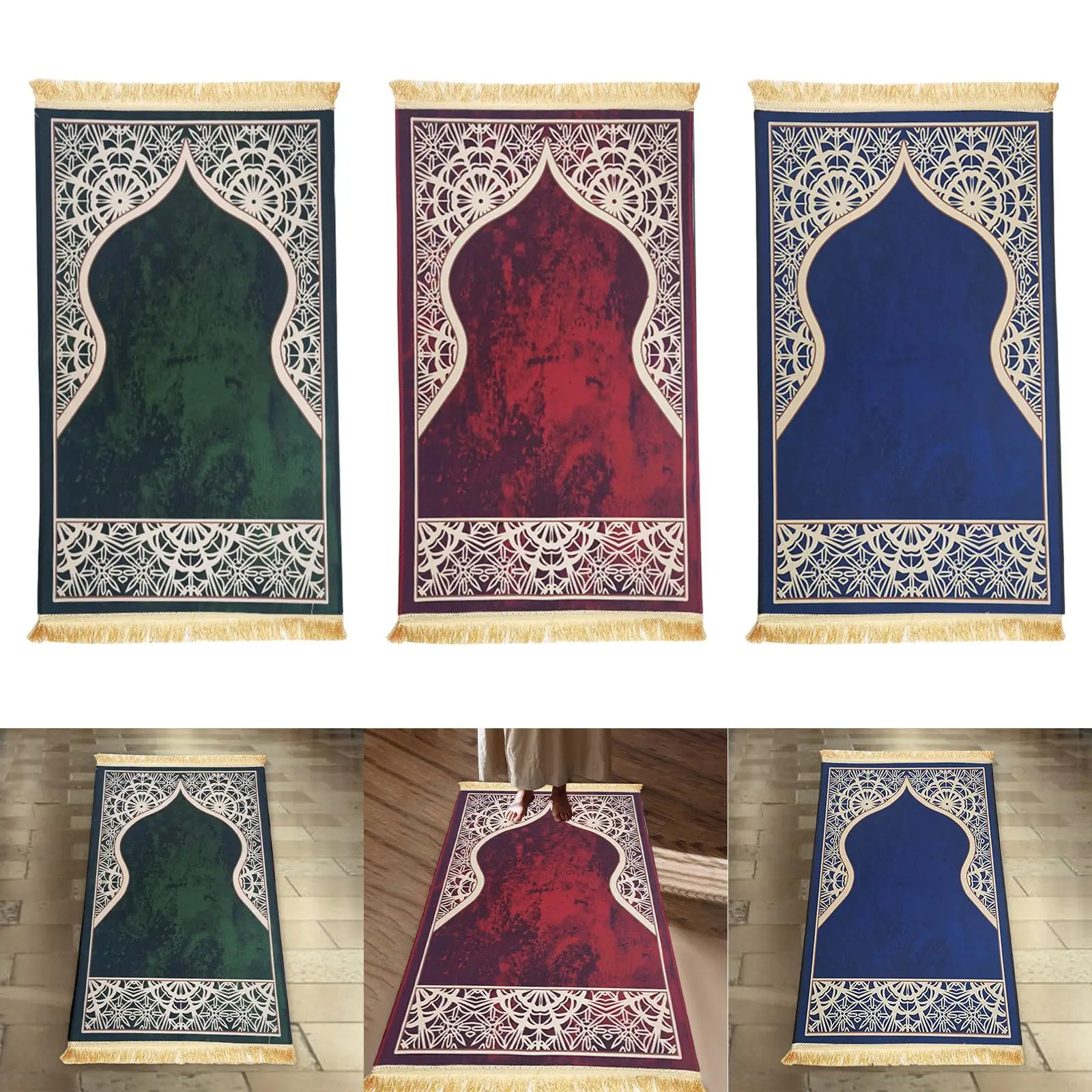 Islamic Prayer Rug Antislip Polyester Mat Old Persian Carpet for Living Room Bedroom Festival Ritual