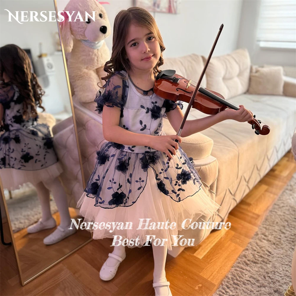 Nersesyan Elegant Lace Flower Girl Dresses For Wedding A-Line Appliques 3D Flowers Children Birthday Party Gowns Occasional 2024