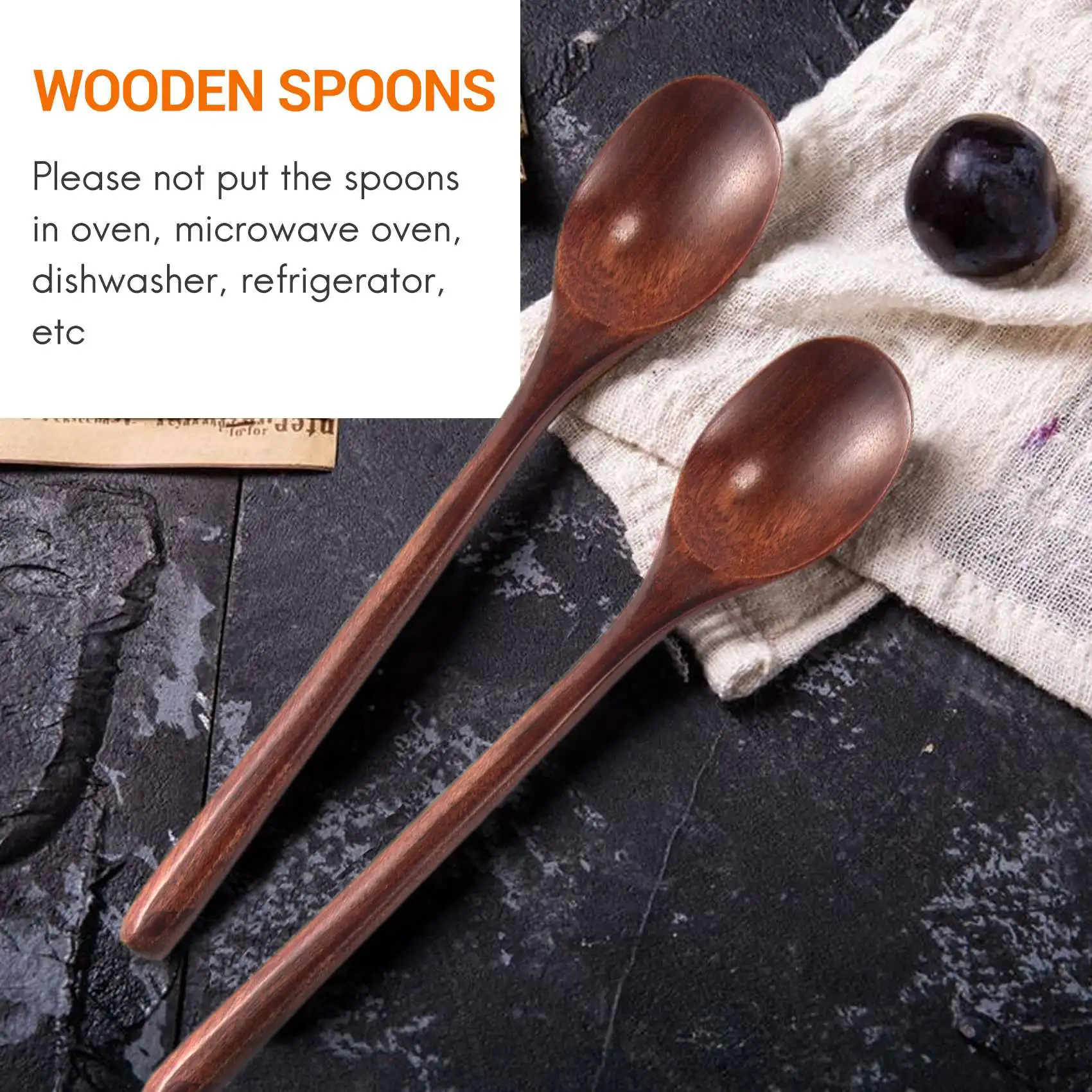 6 Pieces Wooden Spoons Kitchen Serving Long Handle Soup Spoons Cooking Tasting Spoons for Eating Mixing Stirring