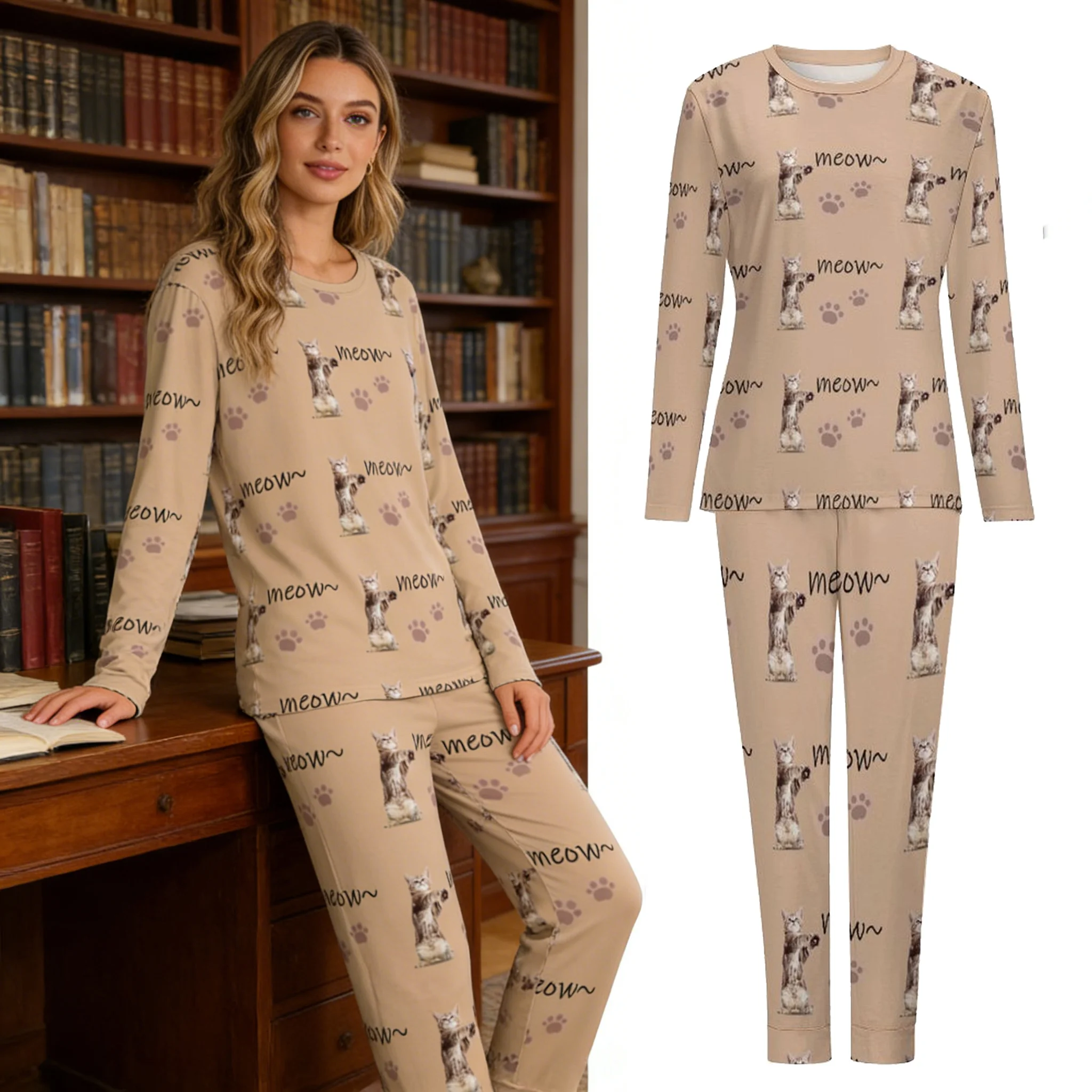 Custom Crew Neck Pajama Set Personalized Images and Text Gifts Couples Spouses Friends Pets Family