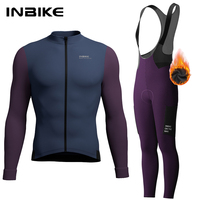 INBIKE Winter Cycling Clothing for Men Fleece Cycling Sets Long Sleeve Jersey with Pockets Long Bicycle Bib Pants for Road Bikes