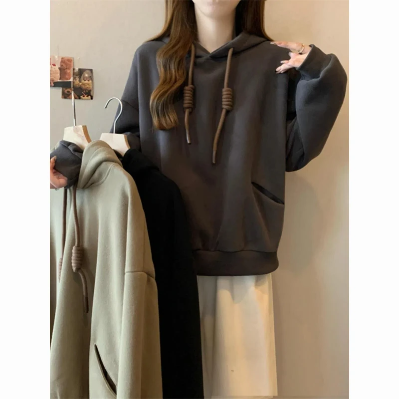

Designed Hooded Sweatshirt for Women Thickened Velvet Loose and Versatile Warm Top