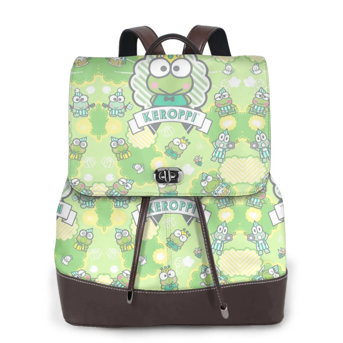 

New Women's Multifunction Sanrio Keroppi Backpack Casual Leather School Bag For Girls Fashion Travel Shoulder Bag