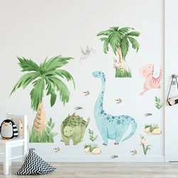 101x80cm Watercolor Cute Dinosaurs with Coconut Tree Wall Stickers Removable Wall Decals for Baby Nursery Room Kids Room Murals