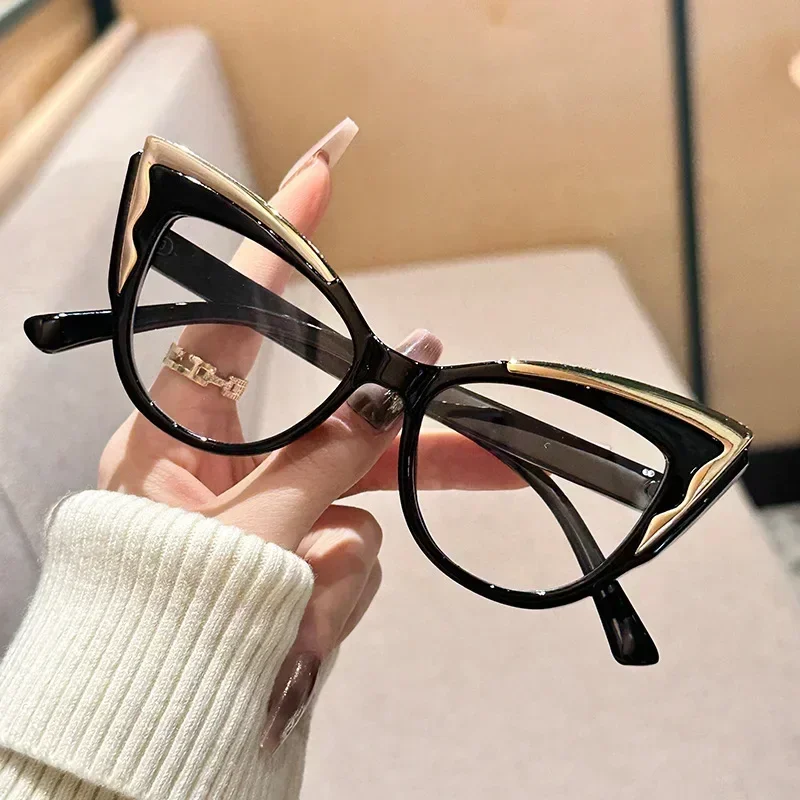 Neutral New Large Frame Color Collision Cat Eye Ordinary Glasses Ladies Retro Anti-blue Light High-definition Flat Glasses
