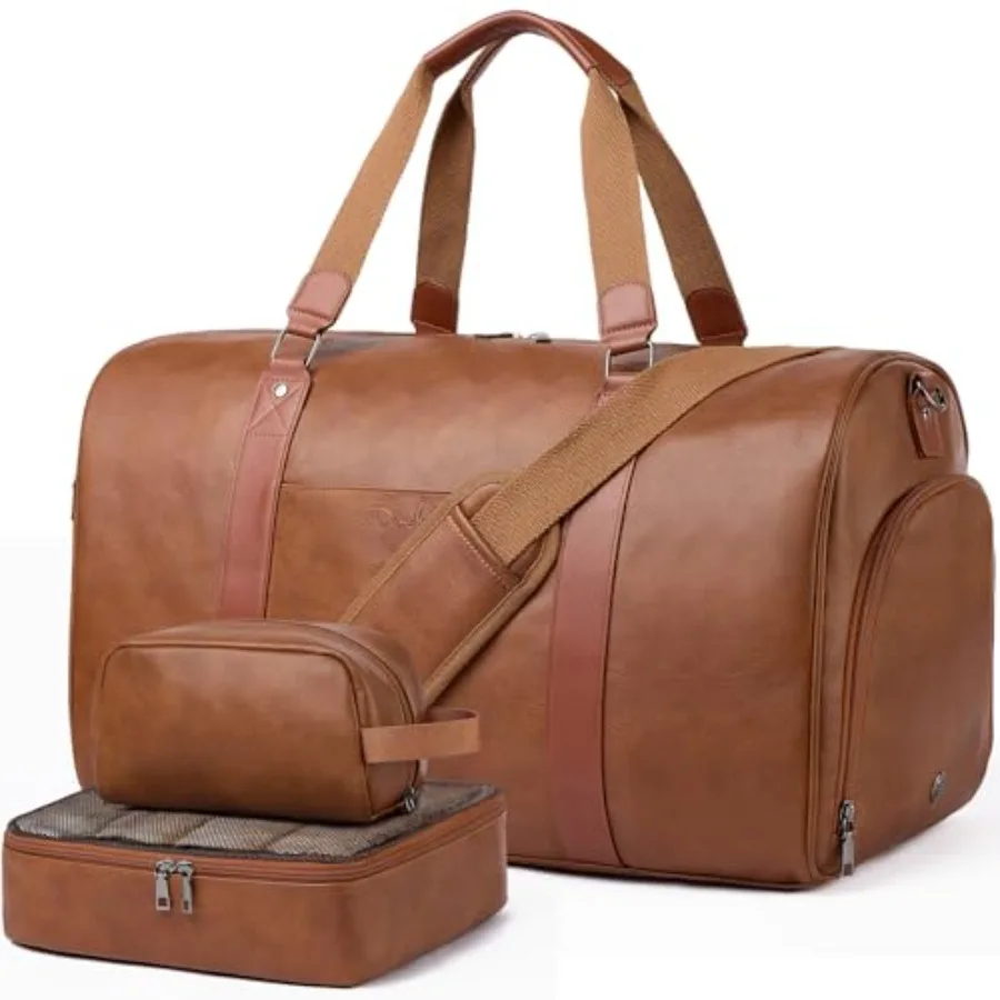 Large 3-in-1 Leather Duffle Bag for Travel Weekender Overnight Hospital Gym Bag for Men and Women, Carry On Airline Approved Pe