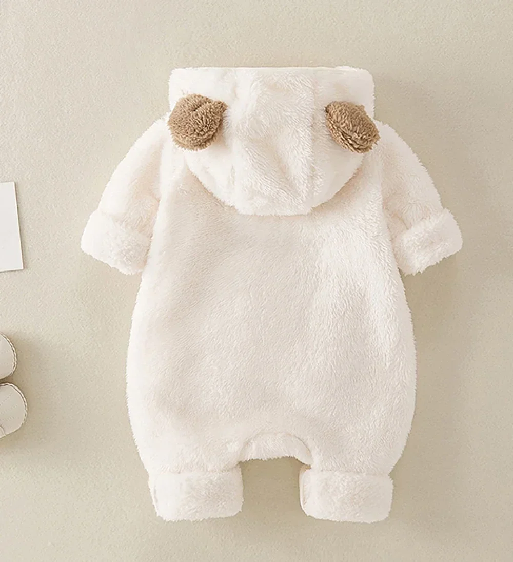 

Spring and Autumn Newborn Fleece Romper Cartoon Solid Color Jumpsuit Cute Baby with A Hoodie and A Crawling Suit