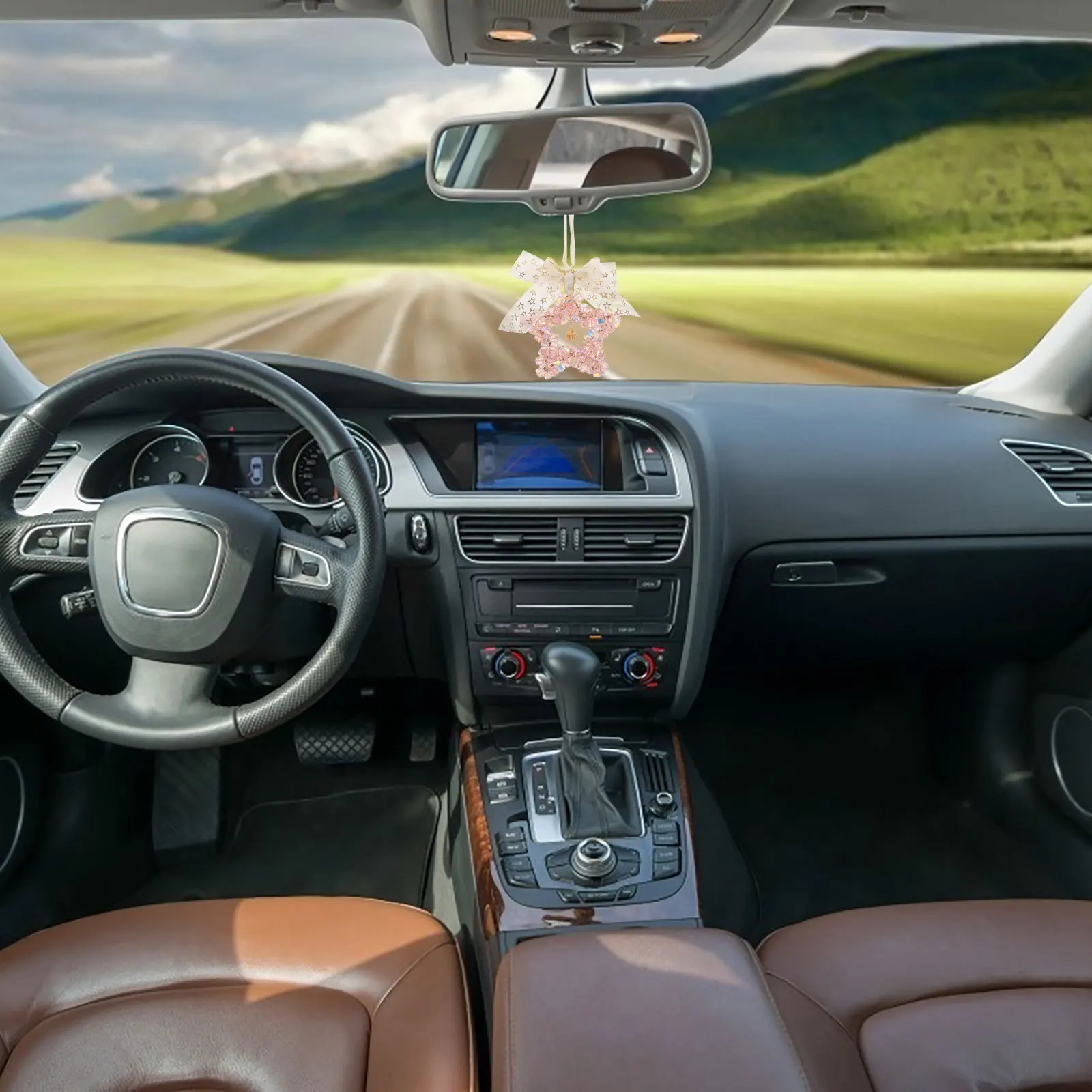 

Elegant Crystal Star Car Mirror Hanging Charm Rearview Decoration Creative Stylish Interior Accessory Crystal Decoration