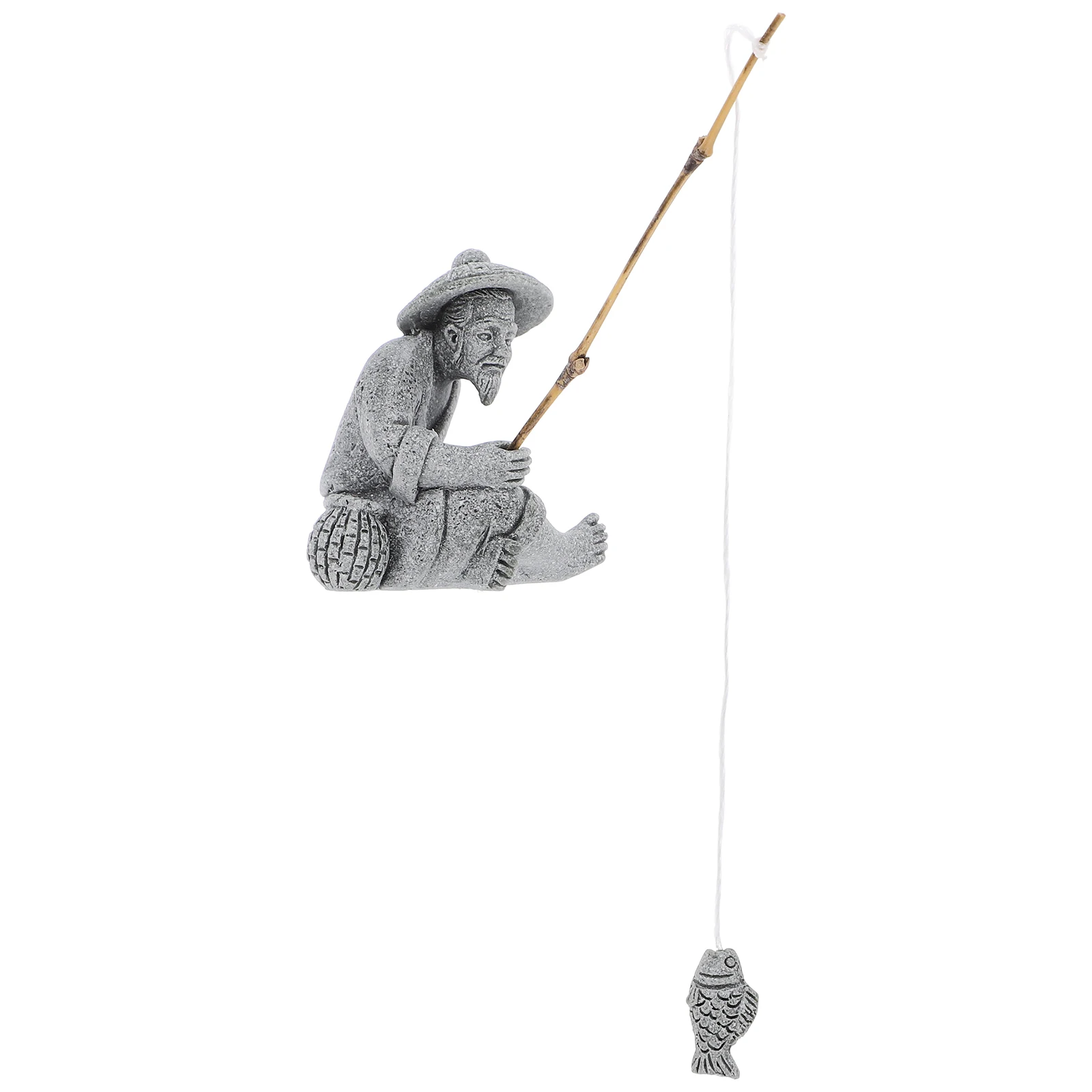 

1pcs Sandstone Fisherman Figurine Mini Statue for Garden Bonsai Decor Vintage Sitting Ornament Home Miniature Gardening