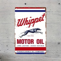 Vintage Whippet Motor Oil Tin Sign - Rustic Distressed Iron Metal Wall Art with Leaping Greyhound Design, Red & Blue Retro Col