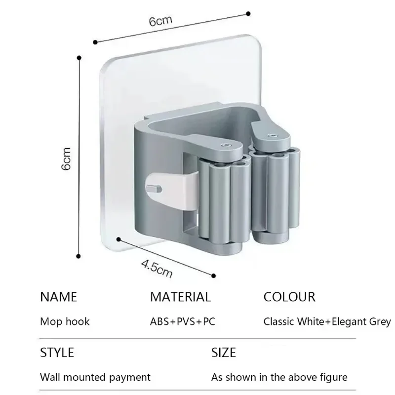 Estante para fregona sin perforaciones, gancho para fregona de baño, soporte para escoba, Clip para fregona, 4/1 Uds.