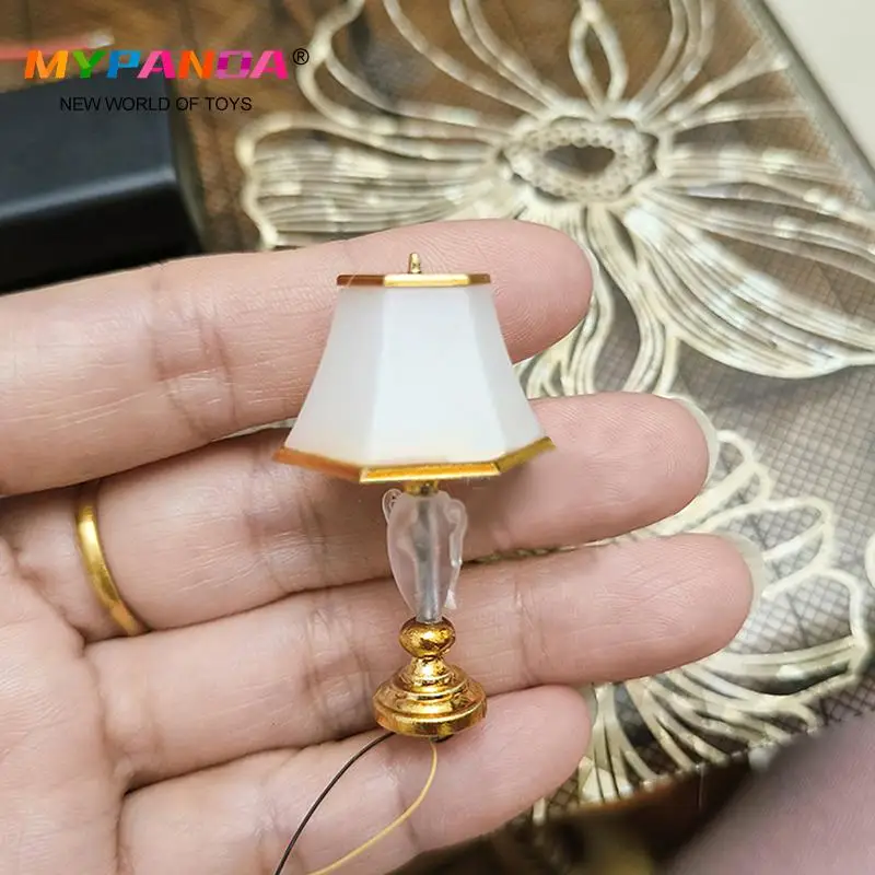 1:12 Dollhouse Miniature Furniture Mini Standing Lamp Night LED Lamp Light Table Lamp with Battery Box Doll House Accessories