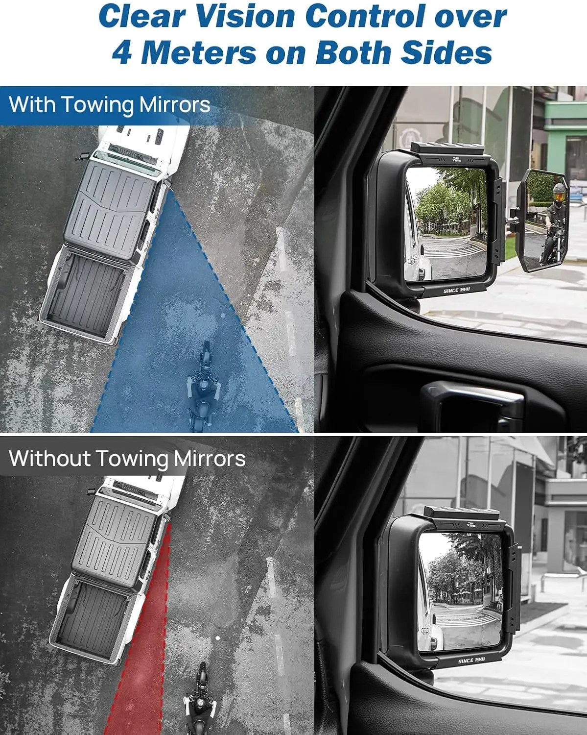 Towing Mirror Extensions for 2018-2026 SUVs and Pickups, Plastic, N/A, 360 Degree Rotation and Tactical Rails