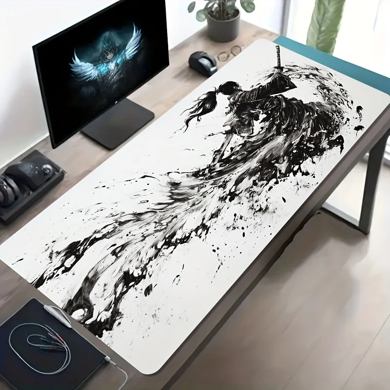 Ink Samurai XXL Gaming Mouse Pad Japanese Sumi E Desk Mat Non Slip Washable Rubber Base PC Laptop Gamer Gift