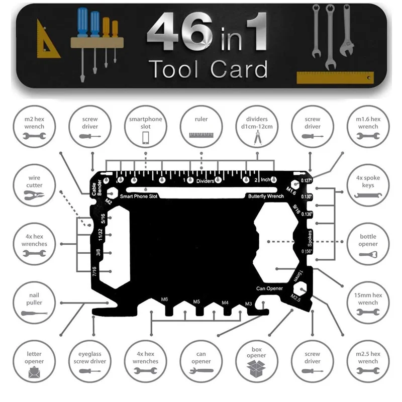 1 Pc Multi Tool Card 46 in 1 Pocket EDC Tool Outdoor Camping Multitool Accessories Stainless Steel Perfect for Men Father Gifts