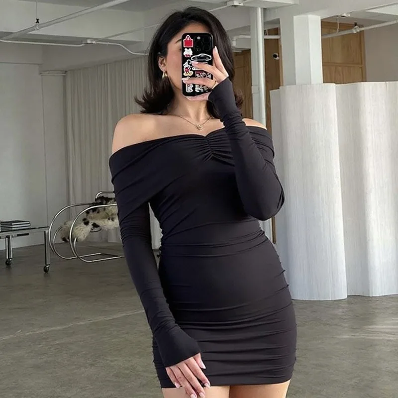 

Talenza Sexy One Shoulder Mini Dress Fashion Shrink Patchwork New High Waist Dresses Women Elegant Luxury Party Dresses Vestidos