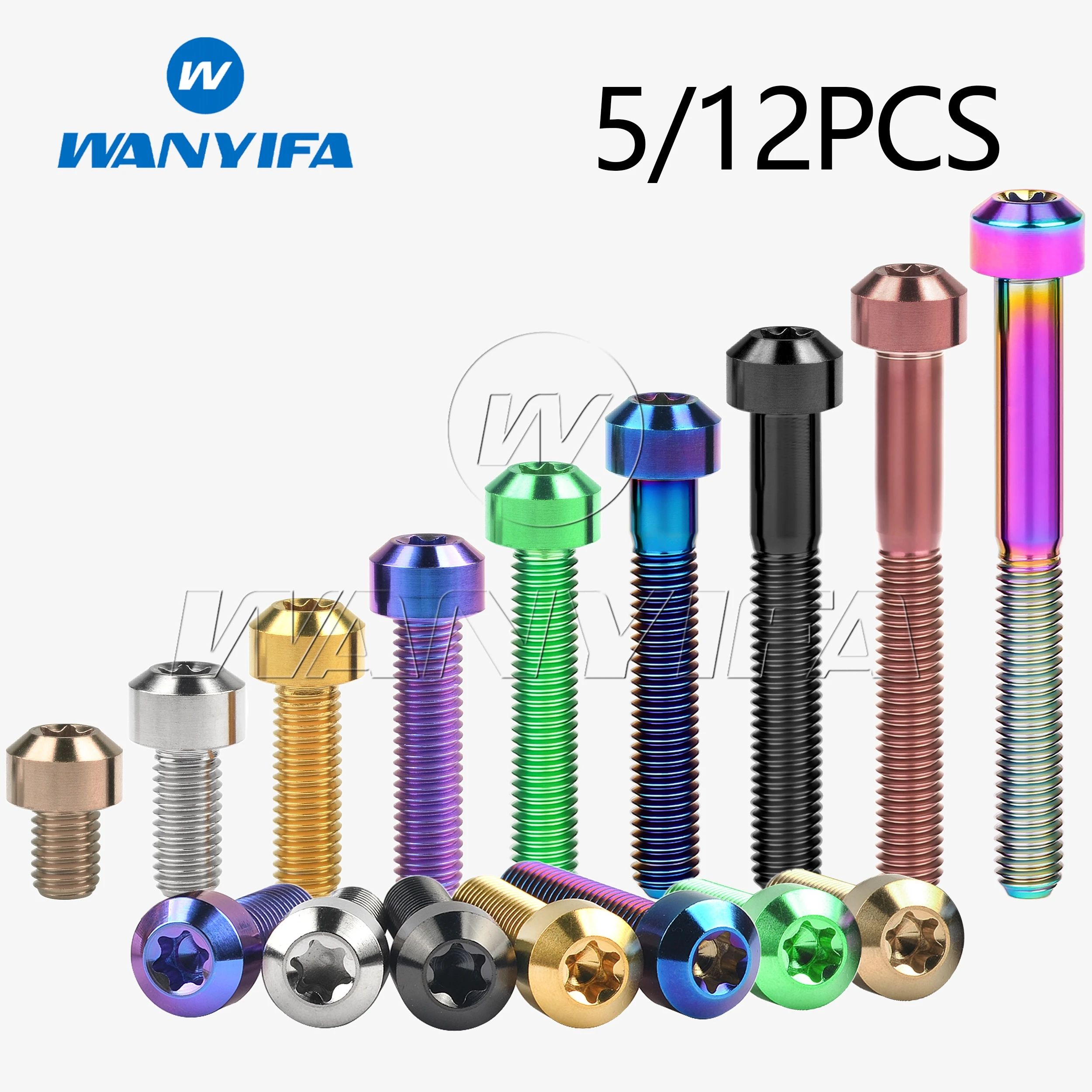 Wanyifa Titanium Ti Bolts T40 Torx Head M8x10- 50mm Screws for Motorcycle refit fasteners 5/12PCS