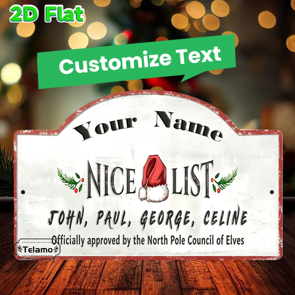 Custom Text Arched Metal Sign, Santa Nice List Holly Art, Christmas Wall Decor, Entryway Living Room Decor, Indoor Outdoor Chris