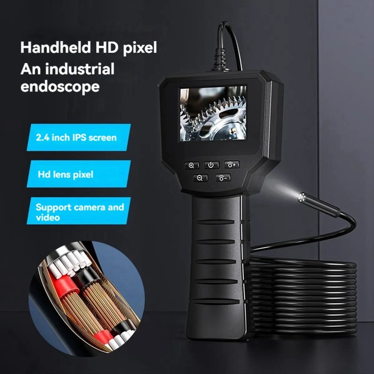 2026 جديد + 2.4 بوصة كاميرا المنظار عدسة واحدة مقاوم للماء مسبار تحت الماء لإصلاح السيارات والمجاري وفحص الأنابيب