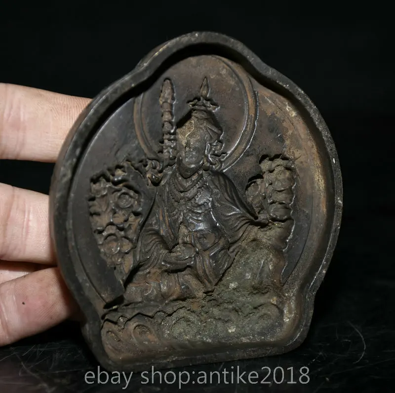 3.6 بوصة نادر قديم Xizang البرونزية البوذية Guru Padmasambhava بوذا قالب قالب تمثال النحت مذهب النحاس