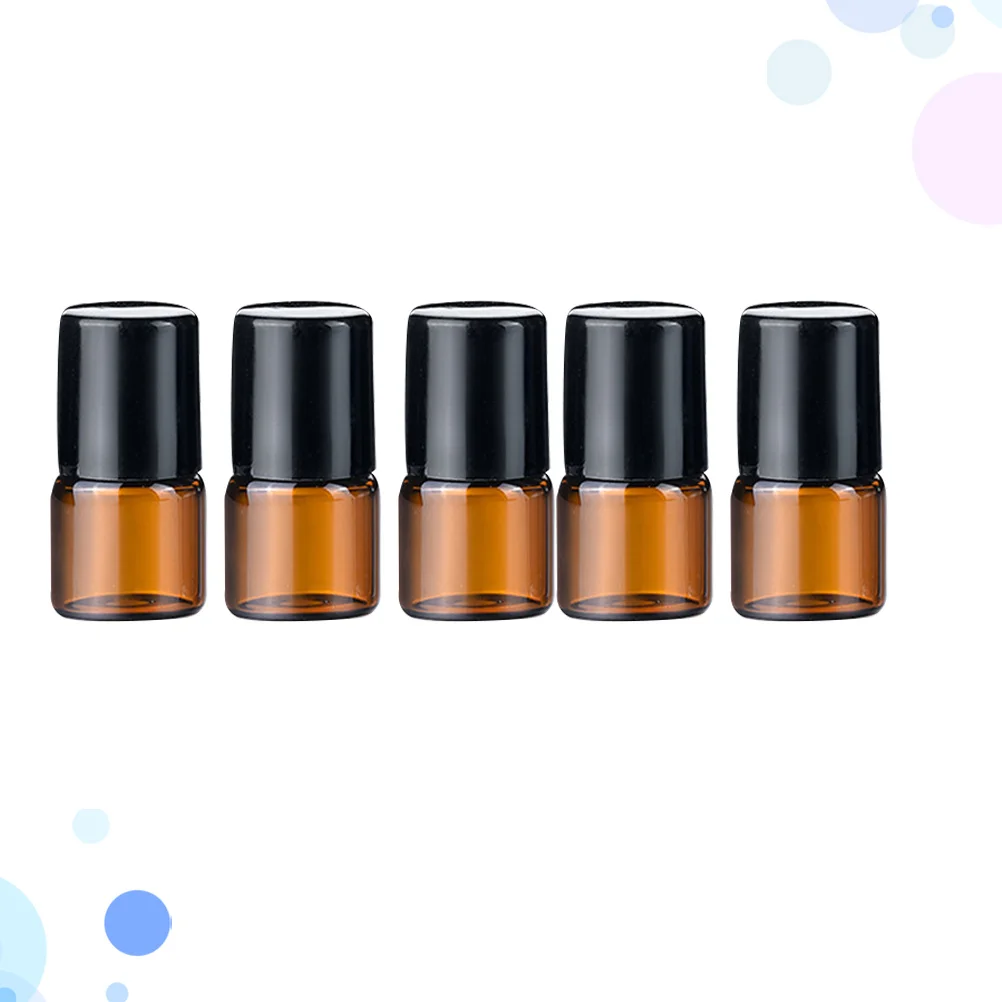 ขวดลูกกลิ้งน้ำมันหอมระเหยขนาด 1 มล. 5 ชิ้น ขวดแก้วทนทาน พกพาสะดวก เติมได้ ขนาดพกพา ลูกกลิ้งเหล็กเรียบ ป้องกันการรั่วซึม