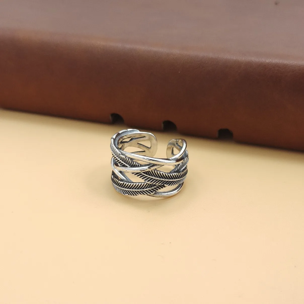 Japanese style couple ring S925 Silver fashion hollow multi-layer grille ring opening adjustable ring