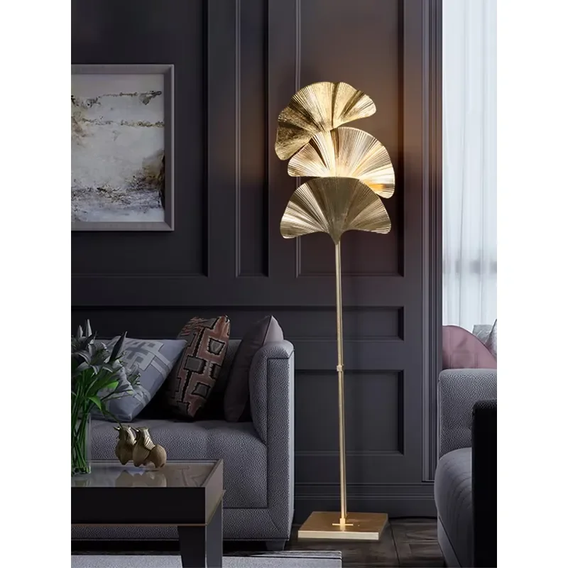 Modern Light Luxury Ginkgo Wood Floor Lamp Designer Vertical Standing Lamp for Living Room Bedroom Bedside Elegant Home Decor