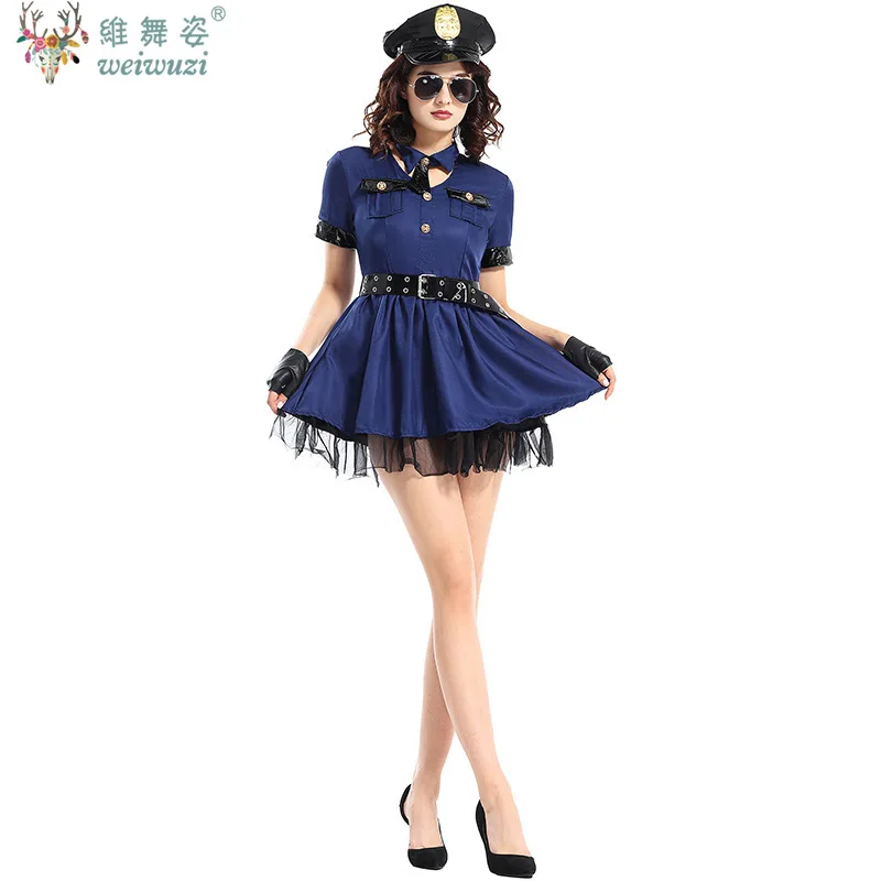 

Halloween Costume Roleplay Dress Women Police Costume Zipper Sexy Cop Officer Bodysuit Seduction Policewomen Uniform Cosplay