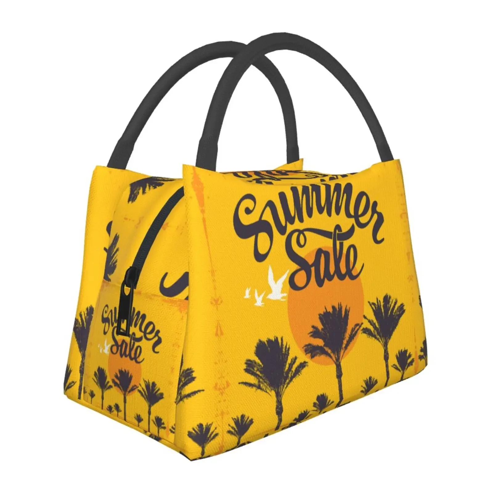 Bolsa de almuerzo de puesta de sol de verano para niños, hombres y mujeres, bolsa de caja de almuerzo de Color amarillo para escuela al aire libre, Picnic, trabajo, Bento, talla única