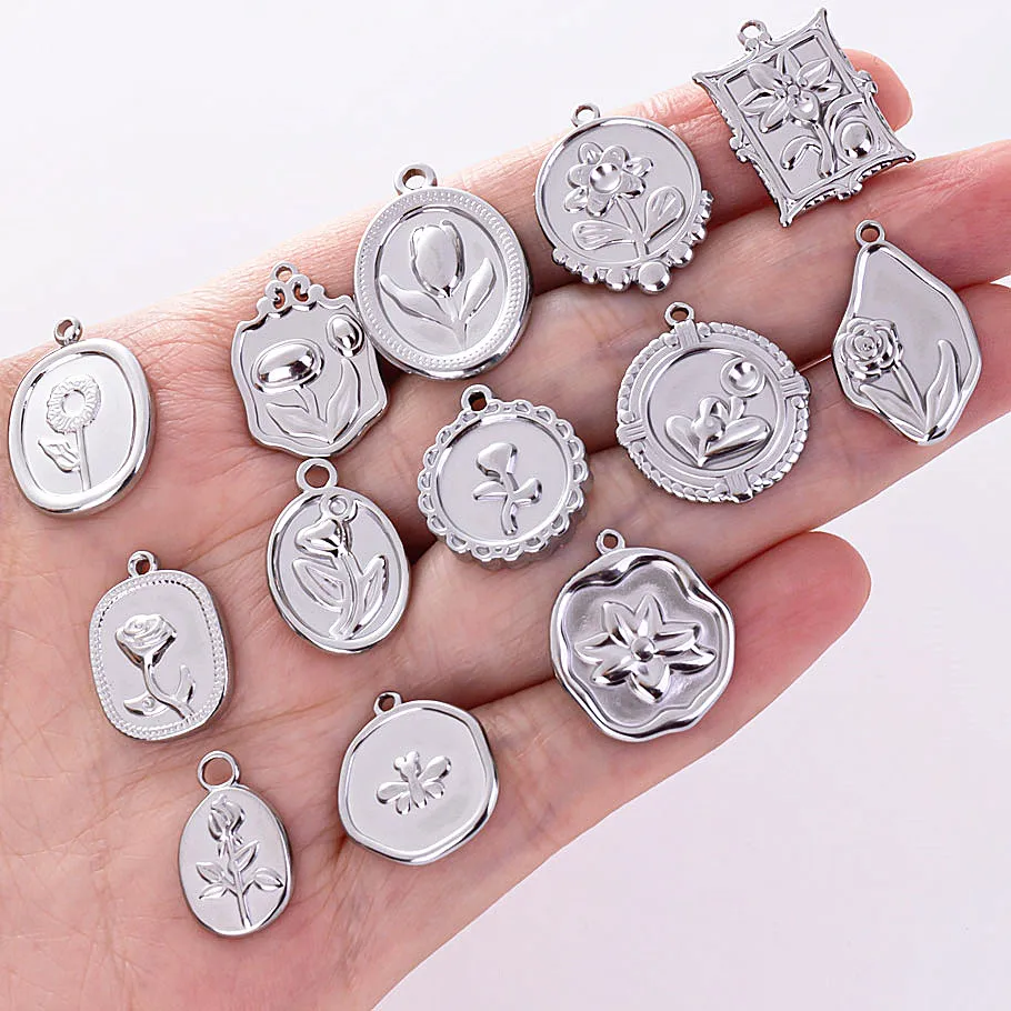 6pcs/Lot Stainless Steel Tulip Rose Flower Charms For Jewelry Making Necklace Earrings DIY Oil Drop Handmade Pendants Materials