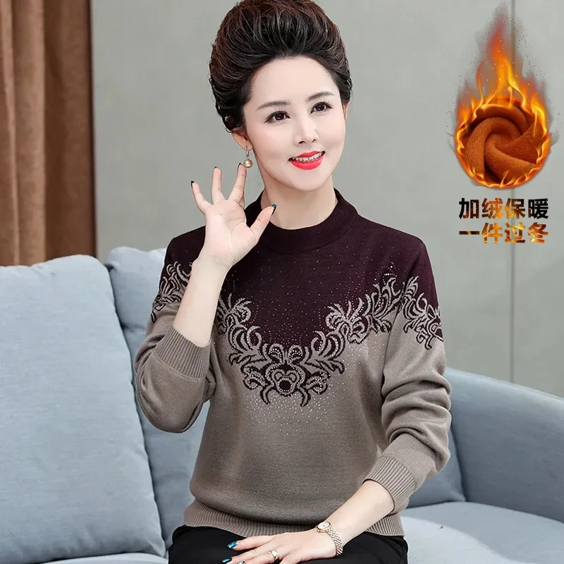 Middle-aged Womens Pullovers Winter Thicken Cashmere Sweater Turtleneck Knitted Bottoming Shirt Women Pull Jumper 1657