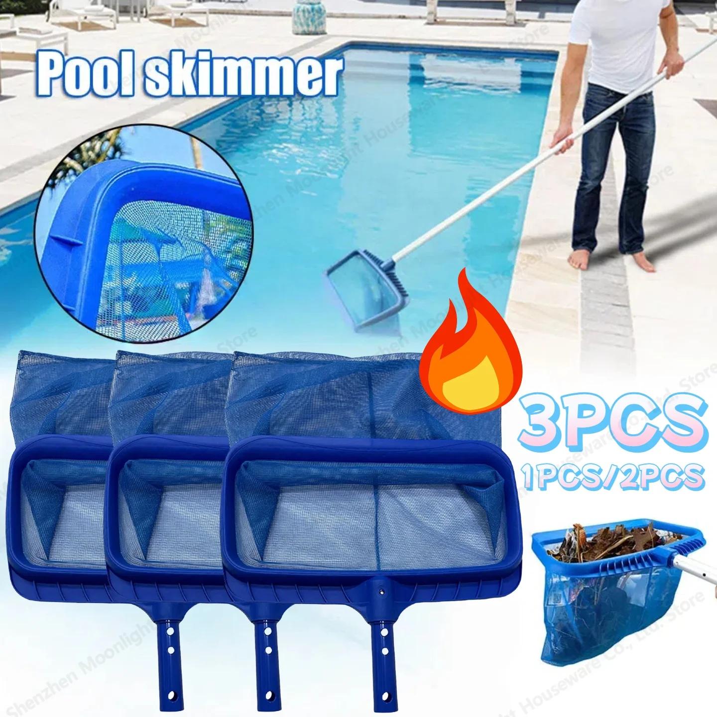1-3pcs Swimming Pool Cleaning Net Professional Leaf Rake Deep Bag Large Capacity Thickened Frame Pool Leaf Net Pool Accessories
