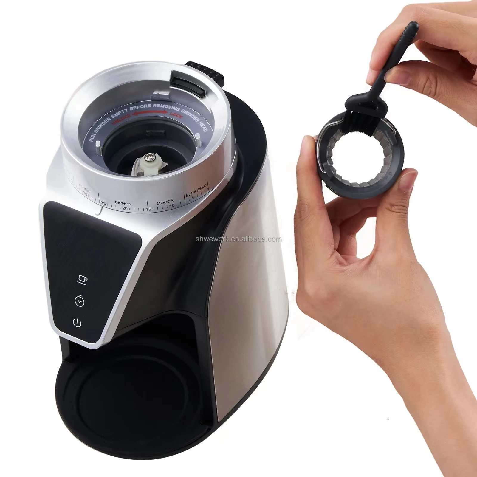 مطحنة لدغ مخروطية الشكل كهربائية قابلة للتعديل من WeWork مثالية لمطحنة حبوب قهوة اسبريسو بالضغط الفرنسي من موكا بالتنقيط