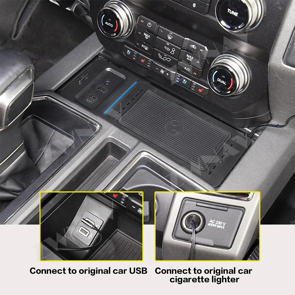 Qi carro rápido carregador sem fio para ford f150 2017 2018 2019 suporte do telefone do carro para ios/android
