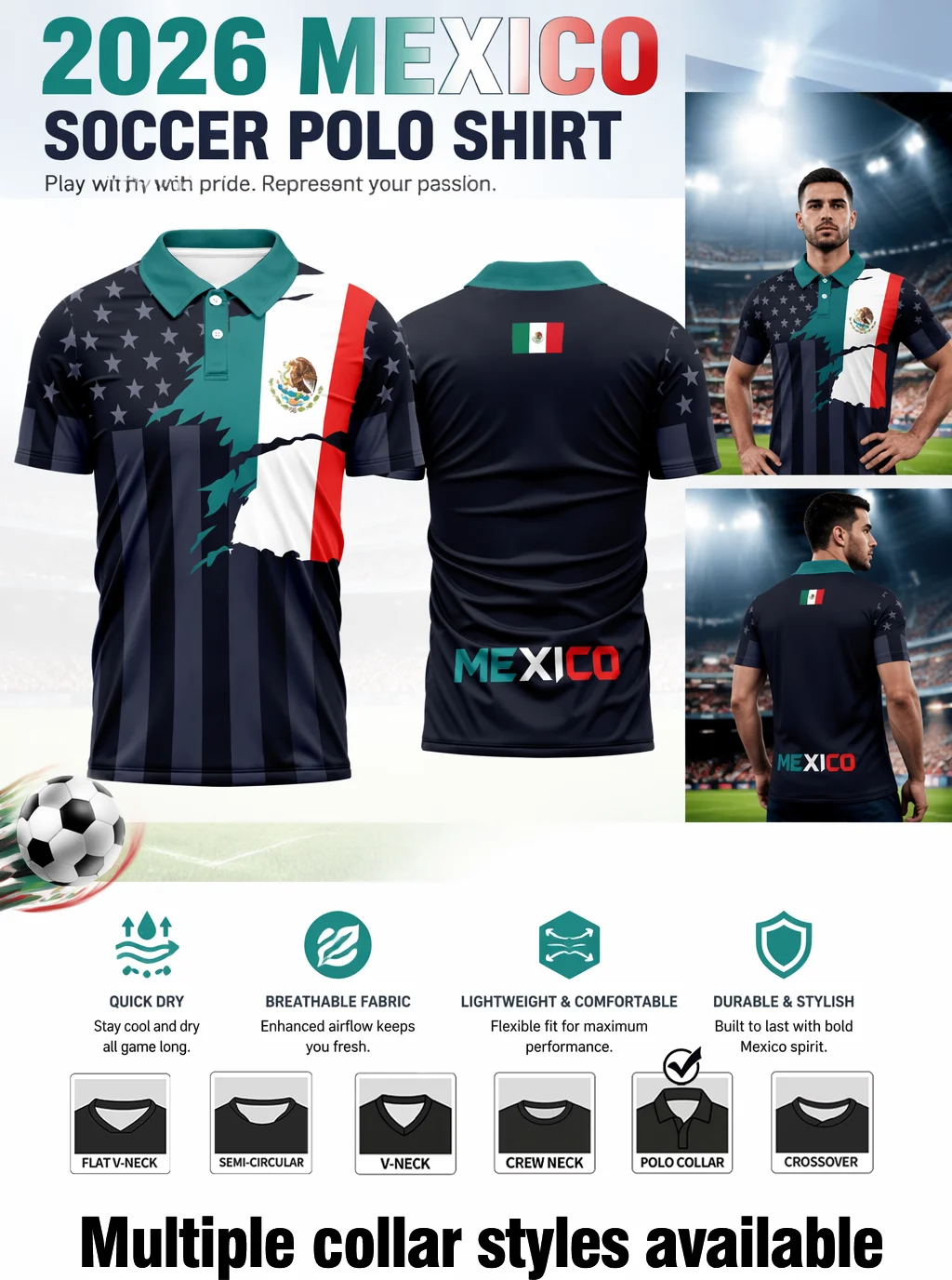 Dark striped Mexico football jersey with eagle emblem, lightweight flexible material for unrestricted sports movement