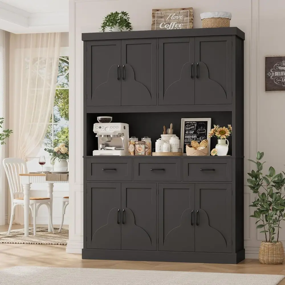 

Премиум-шкаф для кухни 76, черный, 55 дюймов в ширину, с выдвижными ящиками для хранения, большой подиум для микроволновой печи, элегантный обеденный шкаф-буфет