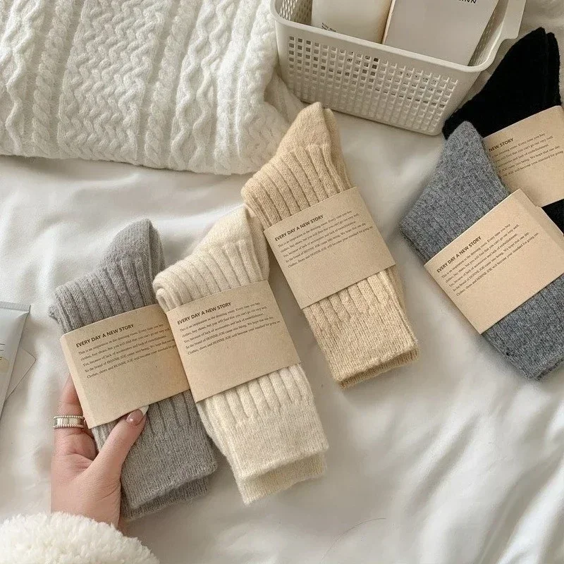 3 Pairs Women's Cashmere Wool Thermal Slouchy Crew Socks Thick Warm Ribbed KnitHarajuku Solid Color for Fall Winter Daily Wear