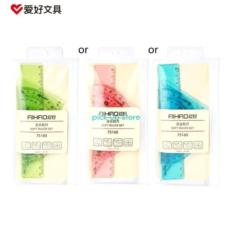 Q5WA Plastic Clear Ruler Math Set Geometry Math Ruler Clear Ruler Measuring Tools