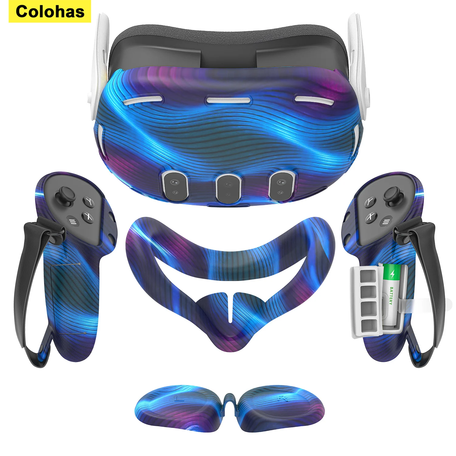 

Colohas Silicone Cover Set for Meta Quest 3 Accessories VR Headset Controller Grip Protector Cover Lens Cap Face Case Eye Mask